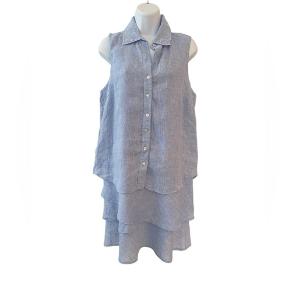 FINLEY Linen Sleeveless Tiered coastal summer dress Dress size Small boho chic - Picture 2 of 8